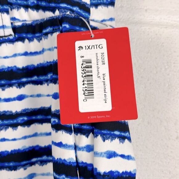 Spanx women’s sunshine short 6” blue painted stripe short NWT size 1X - Picture 2 of 5